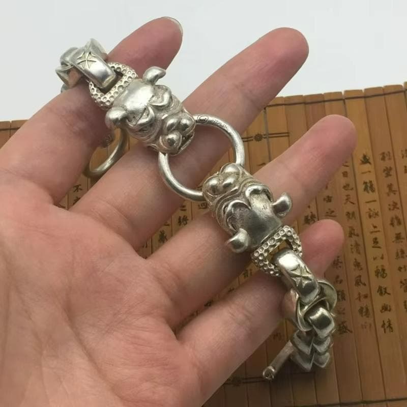 ★シルバー925 ダブルブルドッグ ヴィンテージチェーンブレスレット