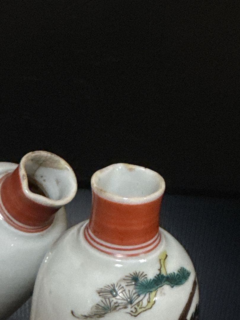 江戸期 湖東焼 彩色寿老人鶴図 徳利 酒器 天保年墨書