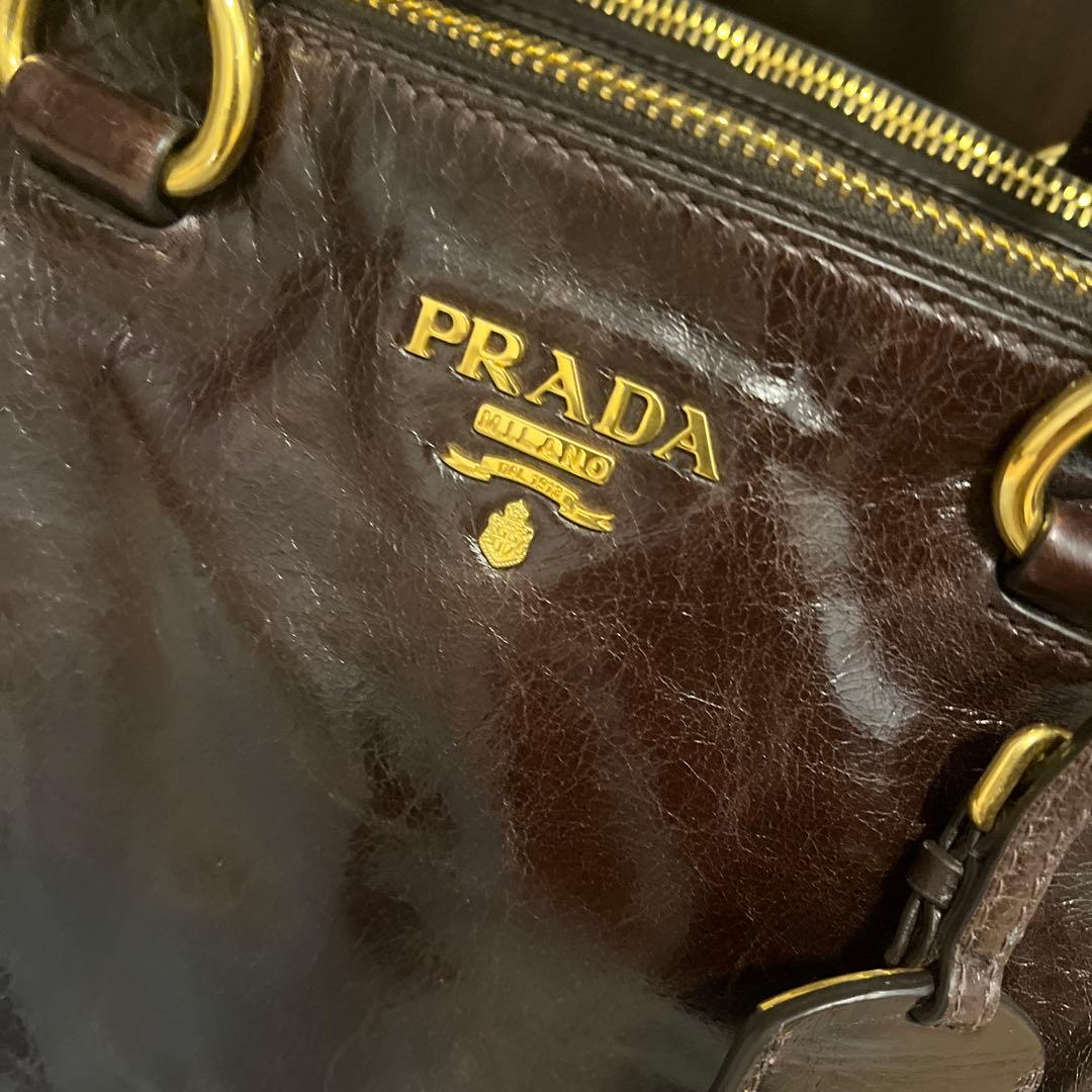 PRADA レザー　バック　ブラウン　焦茶　トートバッグ