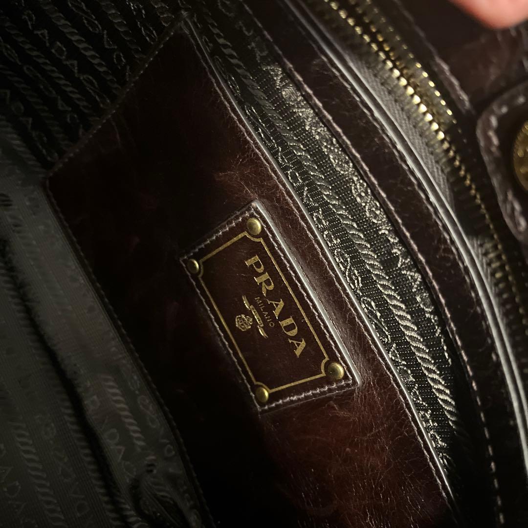 PRADA レザー　バック　ブラウン　焦茶　トートバッグ