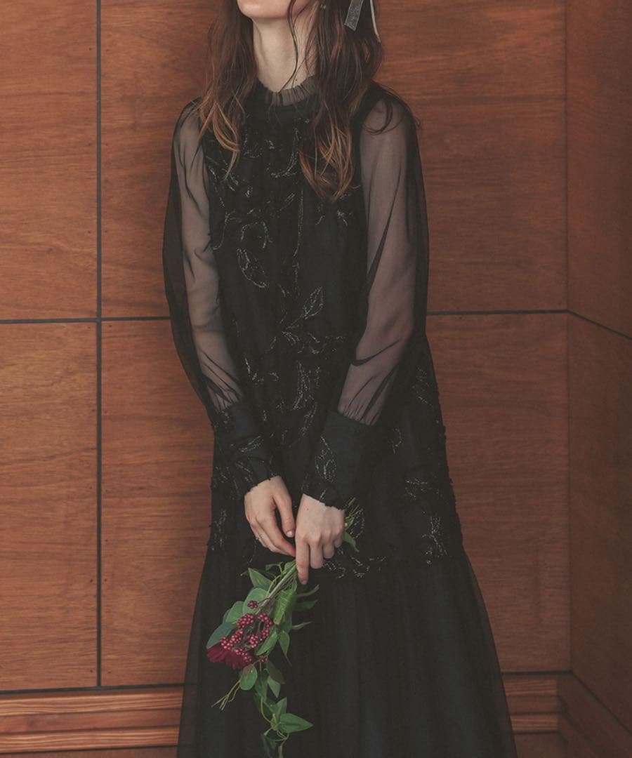 7★新品★La cadence　フェザーフラワーチュールドレス　ブラック　M