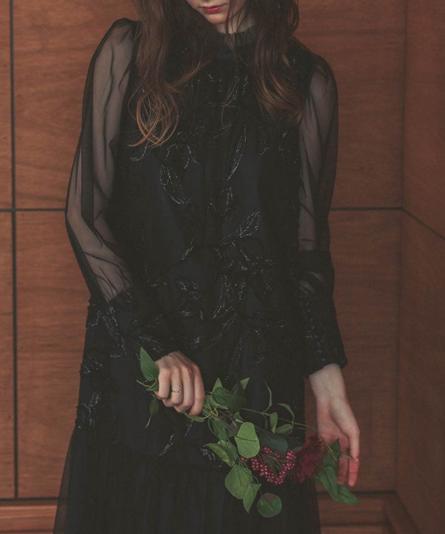 7★新品★La cadence　フェザーフラワーチュールドレス　ブラック　M