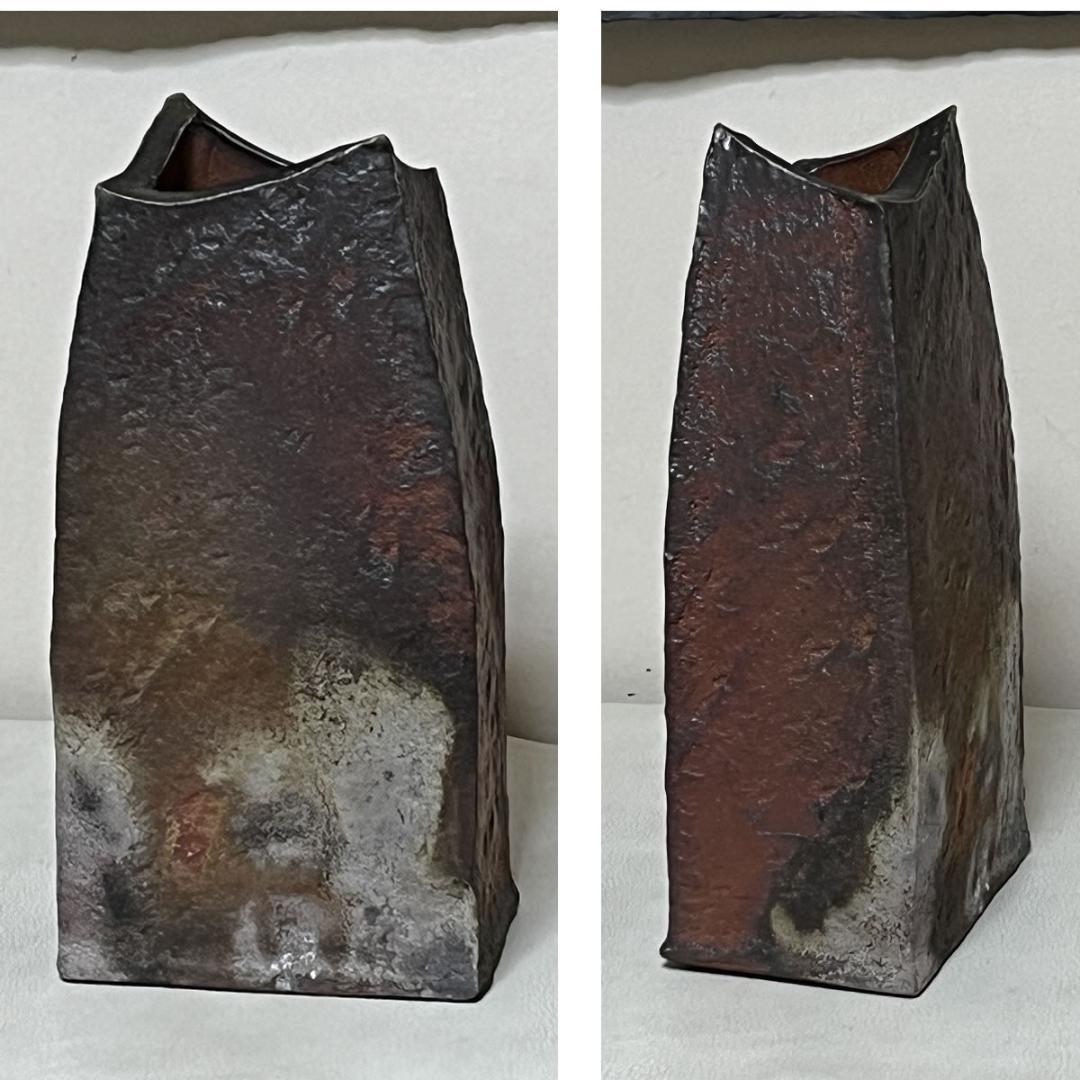 木村素静 備前焼 花入 共箱 茶道具 【k3414】