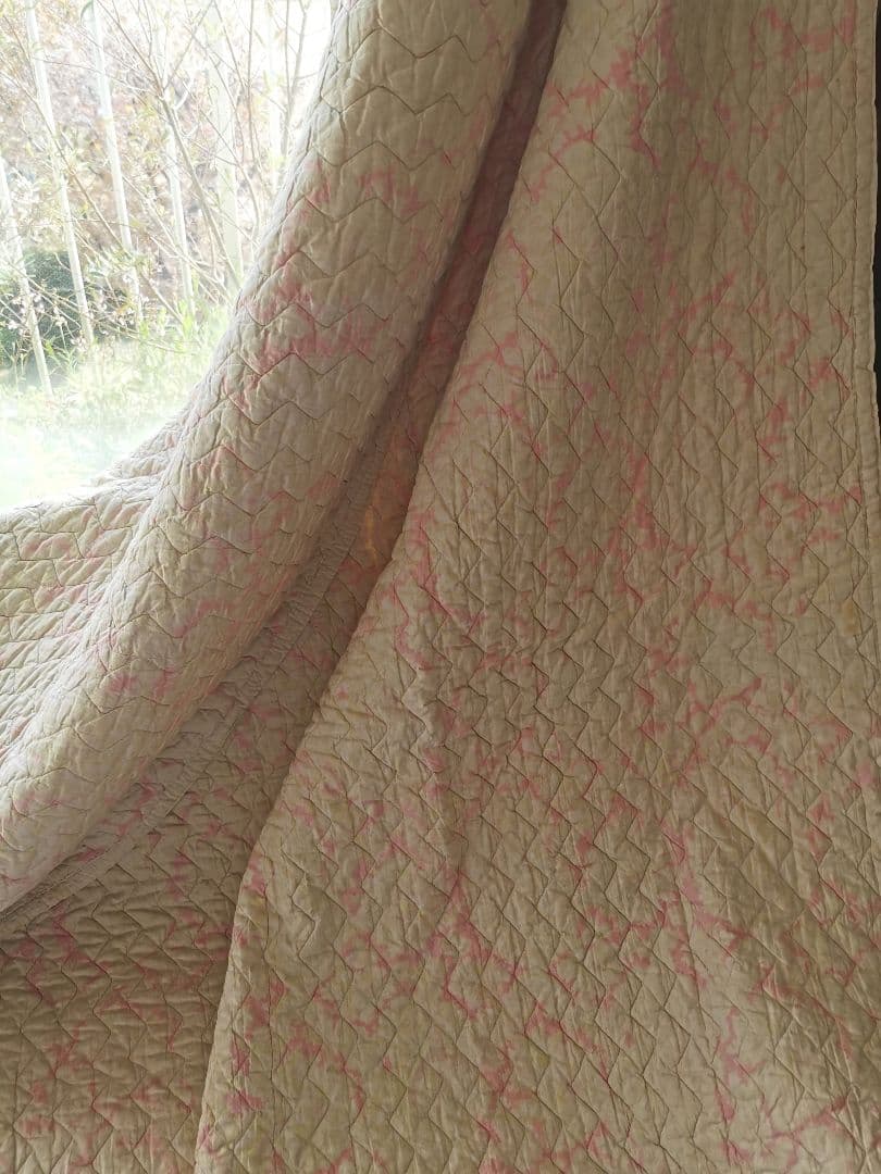 アンティーク ダーラムキルト 超大判リバーシブル シャビーシック ピンクグリーン