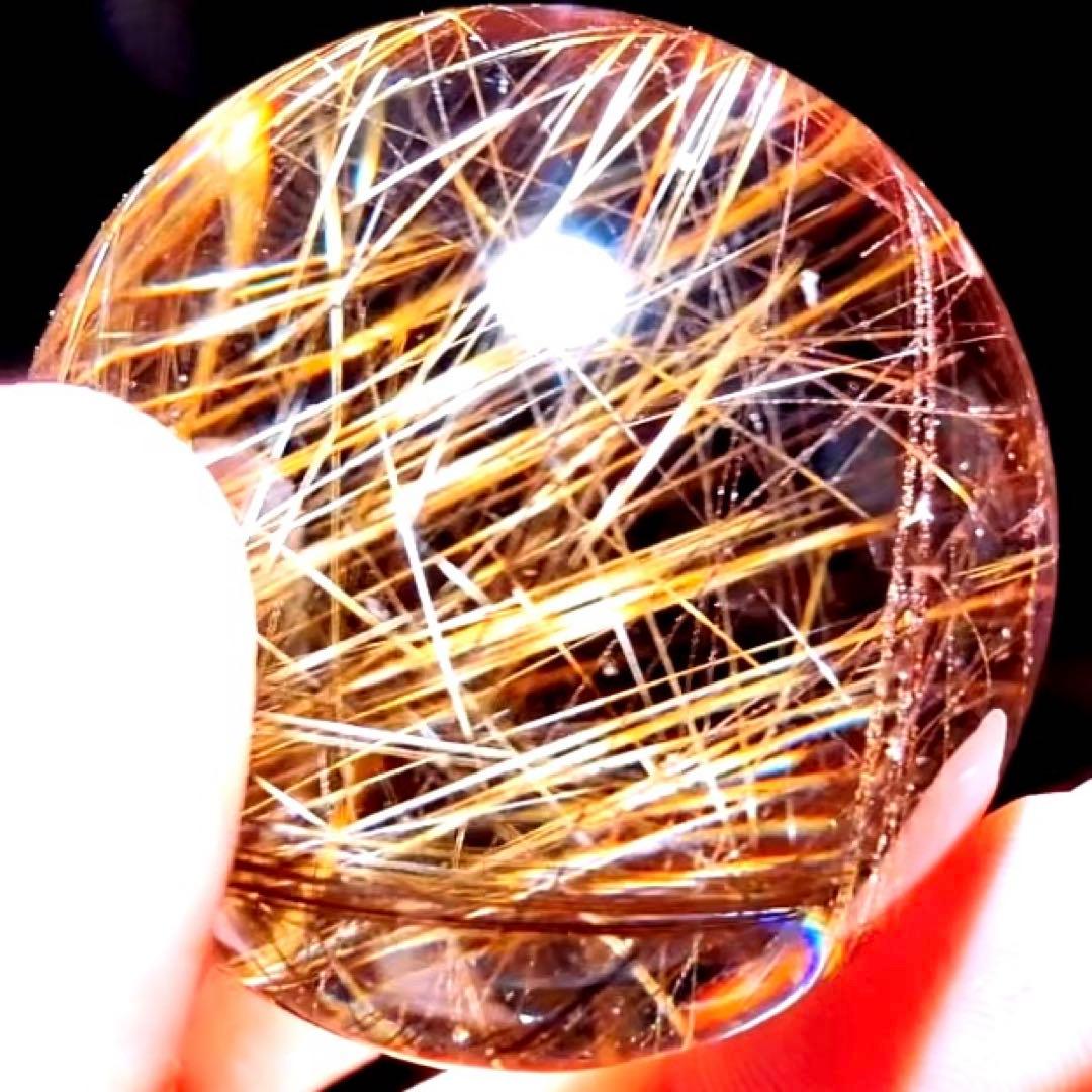 超絶綺麗✨48mm ゴールドルチルクォーツ　丸玉スフィア　金針水晶