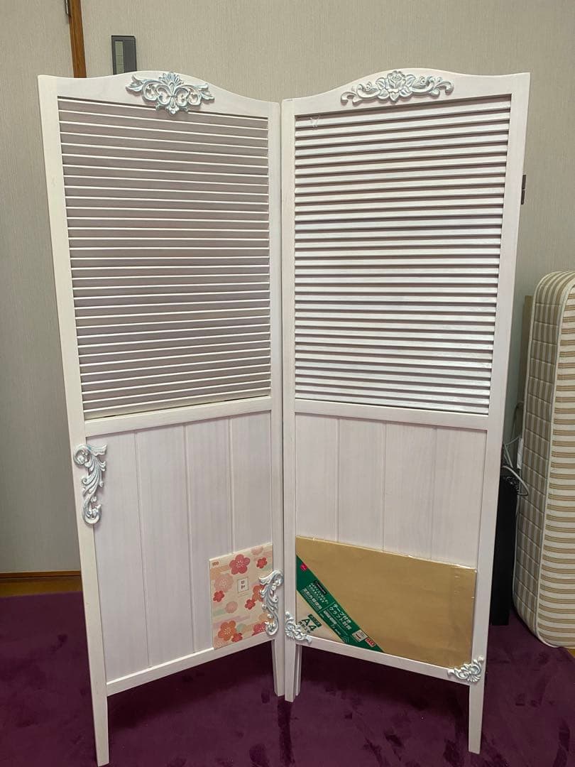 ロココ♦️ホワイトシャビー♦️3連 高級 パーテション♦️天然木♦️未使用品♦️送料込