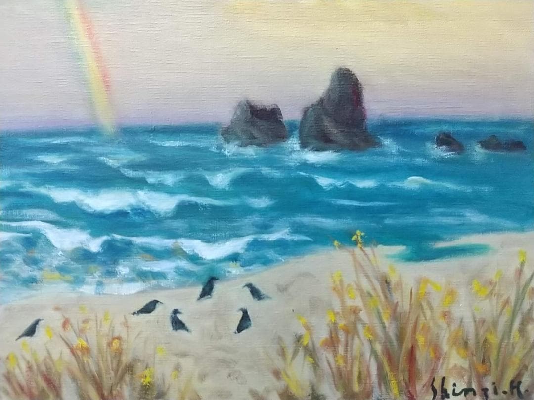 「親不知海岸」油絵 F6 絵画 油彩画 風景画 アート