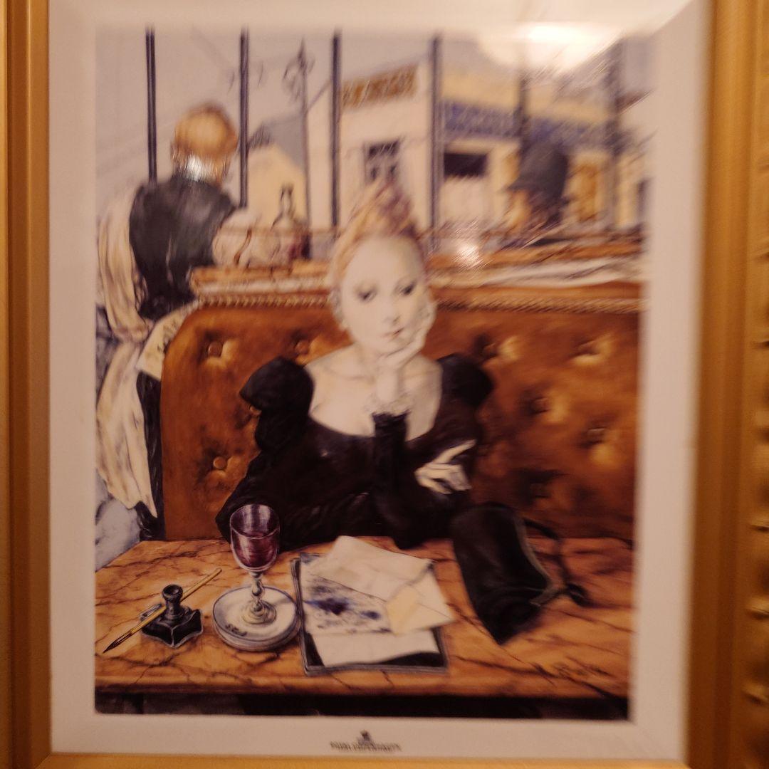 藤田嗣治カフェの女性 黒いドレス ゴールドフレーム.ロイヤルコペンハーゲン陶版画