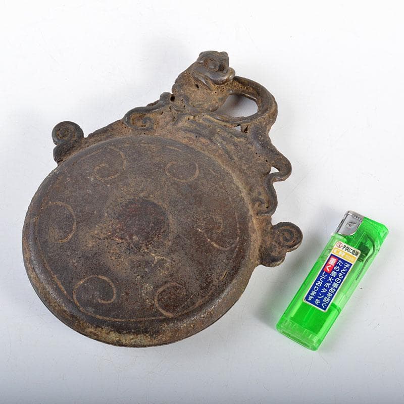 中国　古銅　神獣刻持手　鐸鈴　銅鐸　銅鐘　V　R4375