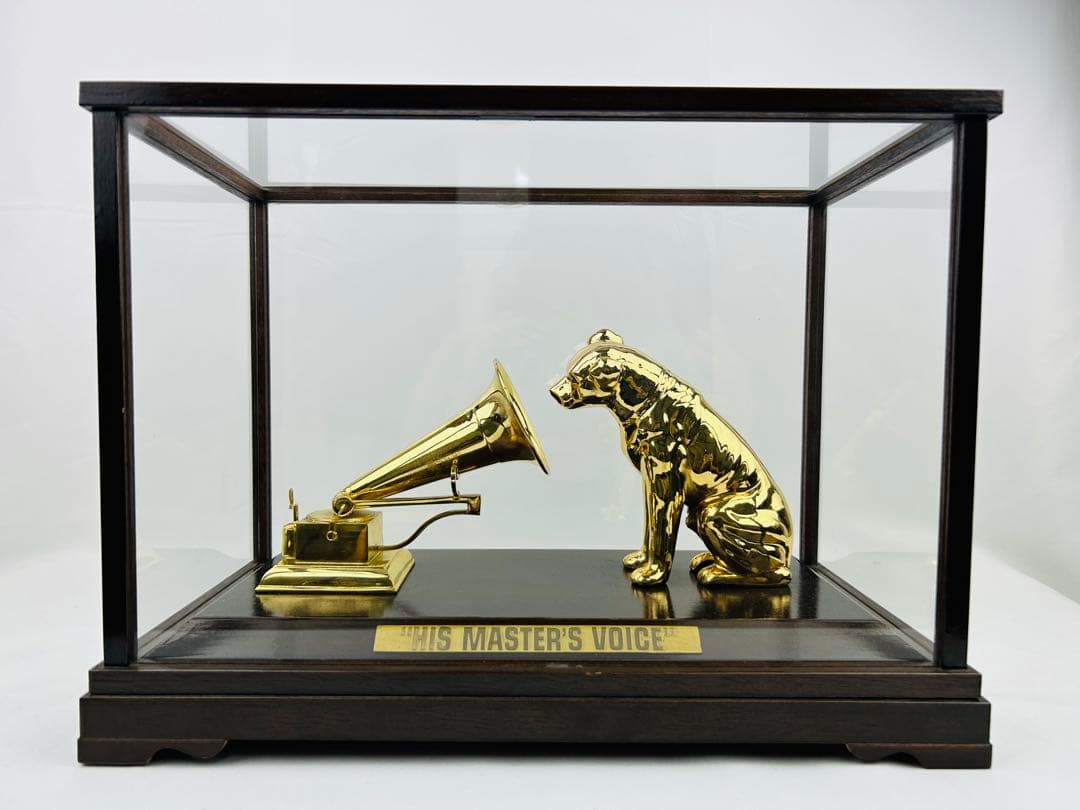VICTOR ニッパー犬 ゴールド 蓄音機 創立50周年 置物　ガラスケース付き