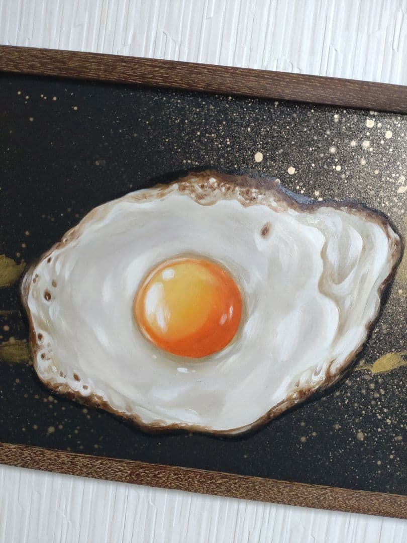 卵の油絵【コスモ・エッグ】1点物の原画◆作者サイン入り/額縁付属