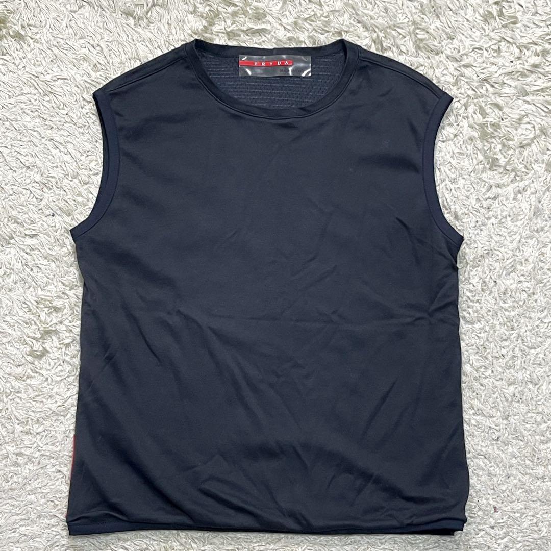 極美品　プラダスポーツ　ノースリーブ　Tシャツ　コットン100%　メッシュ　黒色