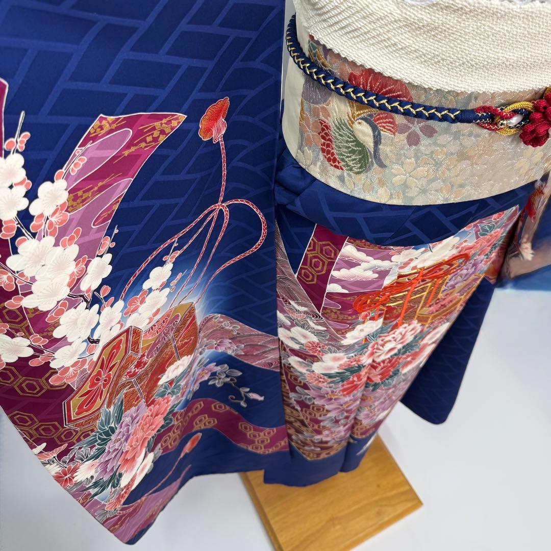 振袖豪華9点フルセット　青系　金駒刺繍　金彩　牡丹　貝桶　成人式　結婚式