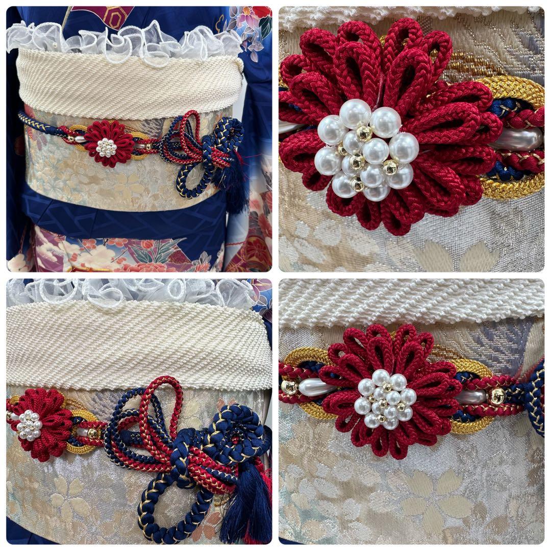 振袖豪華9点フルセット　青系　金駒刺繍　金彩　牡丹　貝桶　成人式　結婚式