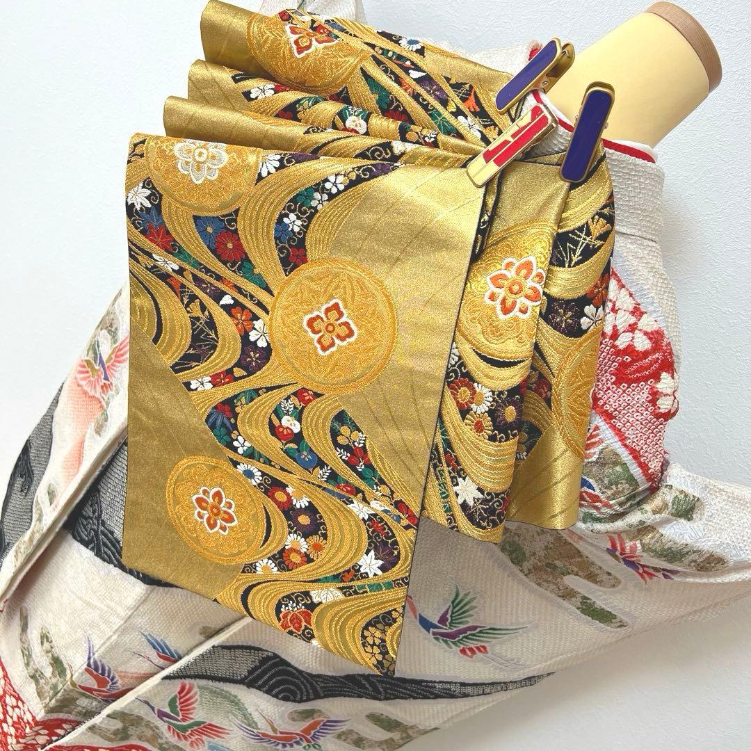 390 振袖フルセット 正絹 絞り 白地 黒 赤 緑 多色 カラフル 金彩