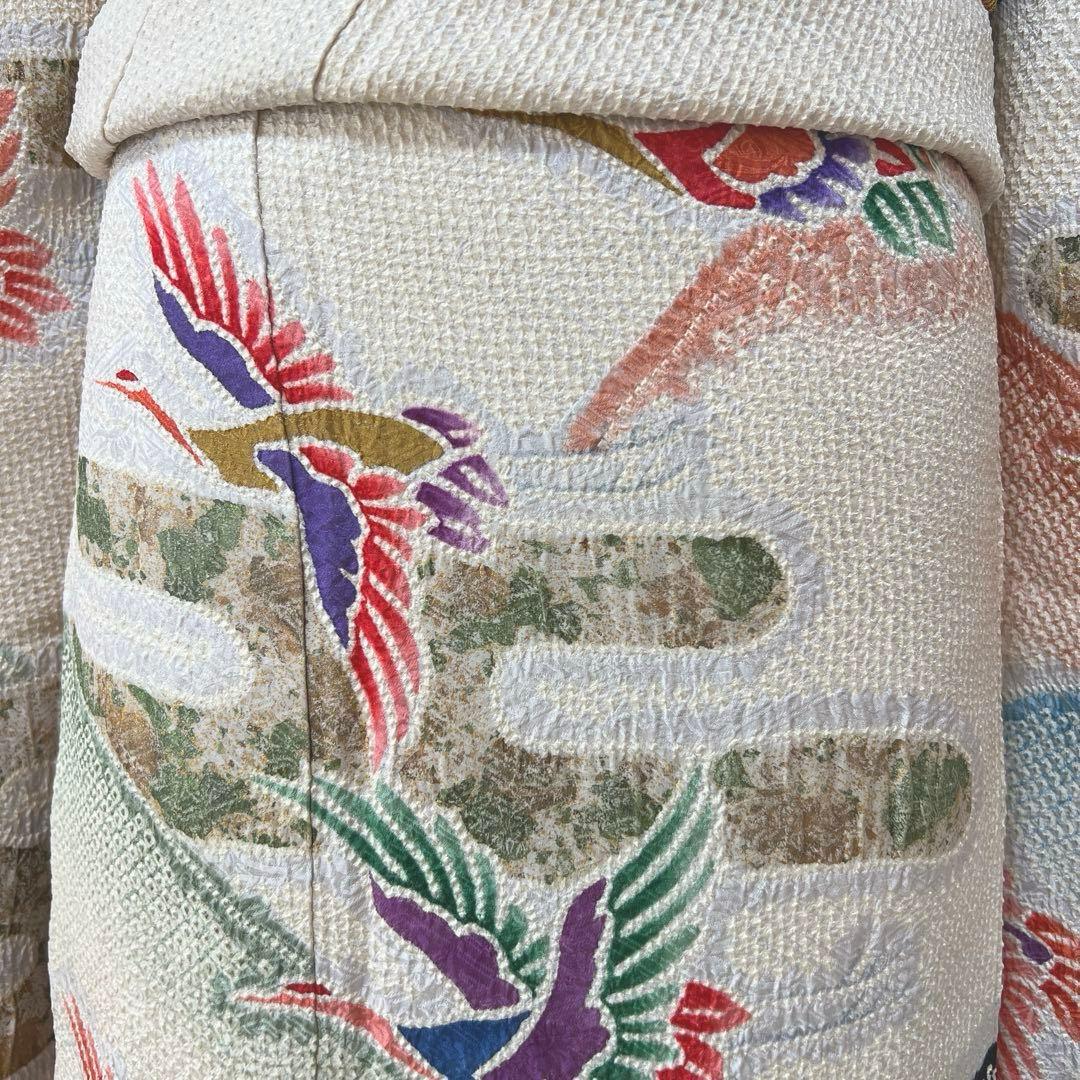 390 振袖フルセット 正絹 絞り 白地 黒 赤 緑 多色 カラフル 金彩