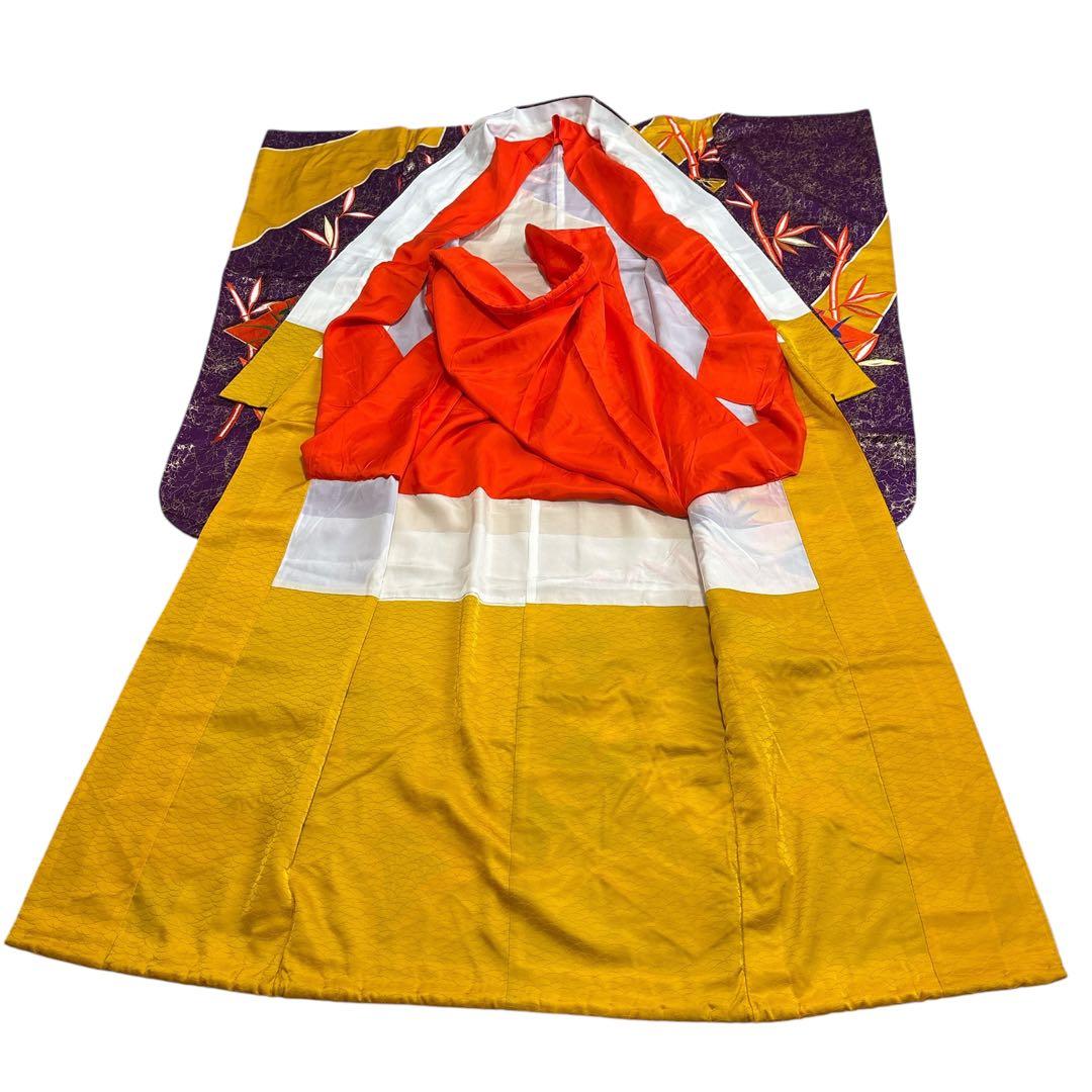 (あ862)アンティーク大振袖㊗️紫に金の幾何学模様 総刺繍✨️③点セット