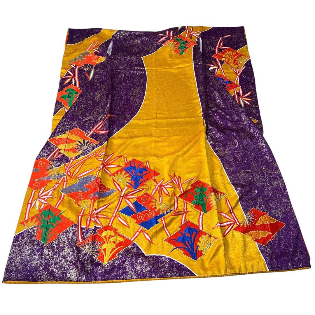 (あ862)アンティーク大振袖㊗️紫に金の幾何学模様 総刺繍✨️③点セット