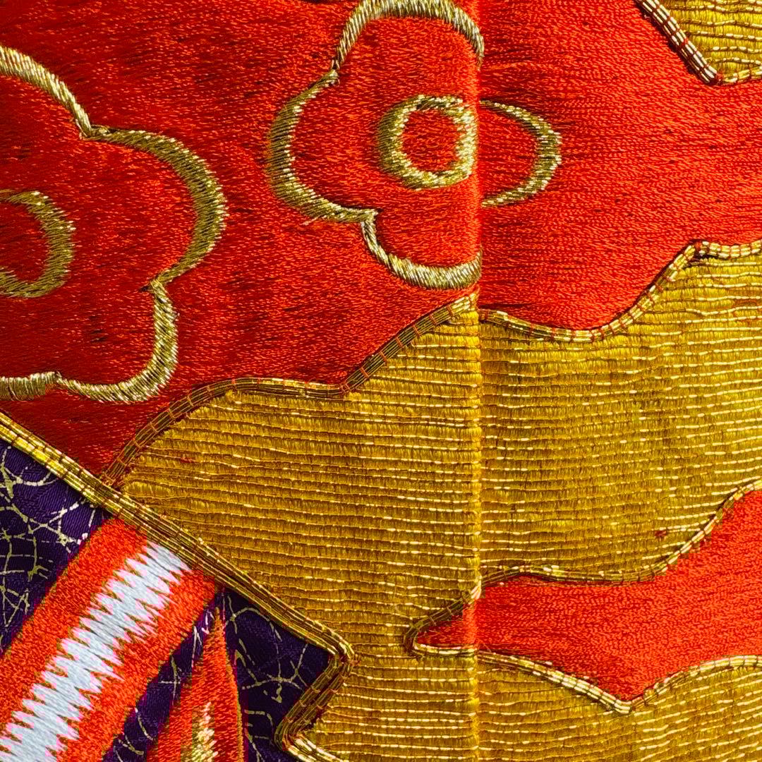 (あ862)アンティーク大振袖㊗️紫に金の幾何学模様 総刺繍✨️③点セット