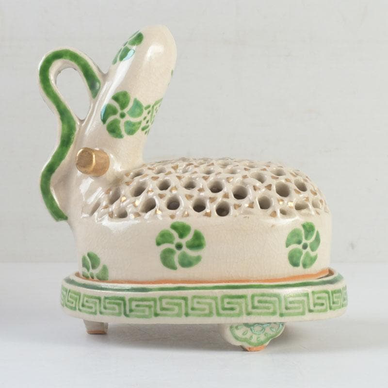 茶道具　九谷焼　九谷峯久　園江久雄作　仁清写　冠　香炉　共箱　V　9422