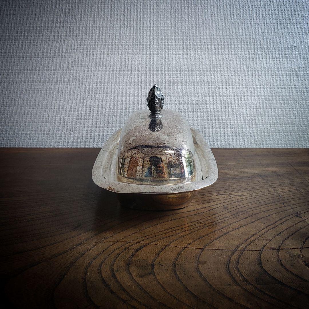 バターケース シルバープレート ビンテージ アンティーク ガラス受け