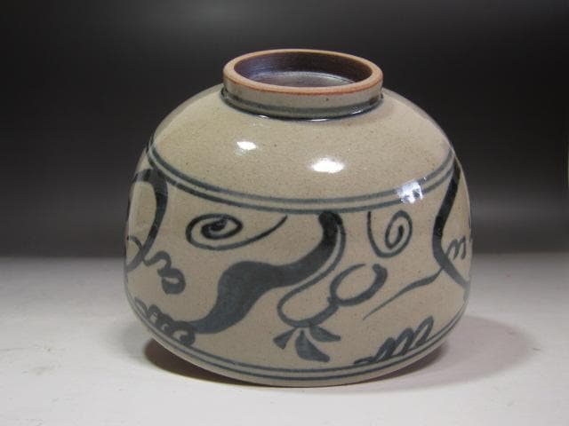 【セール】☆膳所焼安南写唐草茶碗　裏千家　十四代　淡々斎の花押☆y242