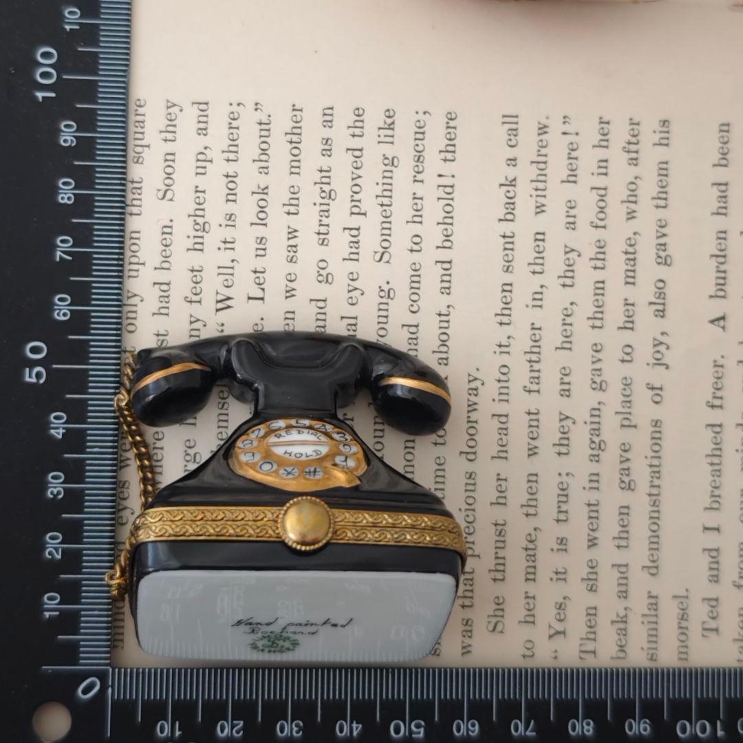 リモージュボックス　レトロ黒電話　　フランス製小物入れ　陶器
