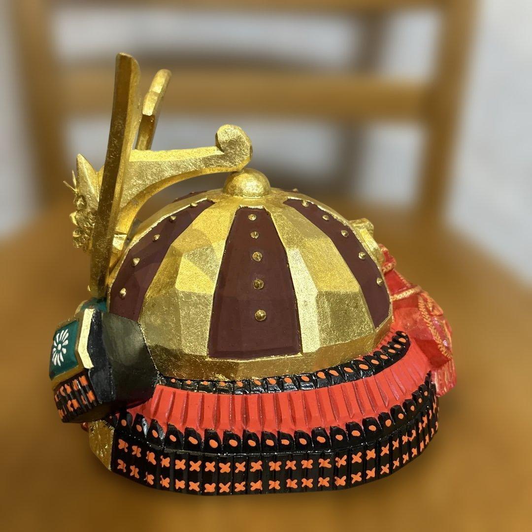 春日有職　橋本寿山作　奈良一刀彫　兜　木箱付き　新品