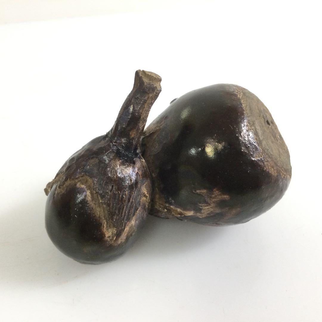 初代佐々木二六作 茄子置物 二六焼 箱付 Maヤ 検)水月焼 楽山焼