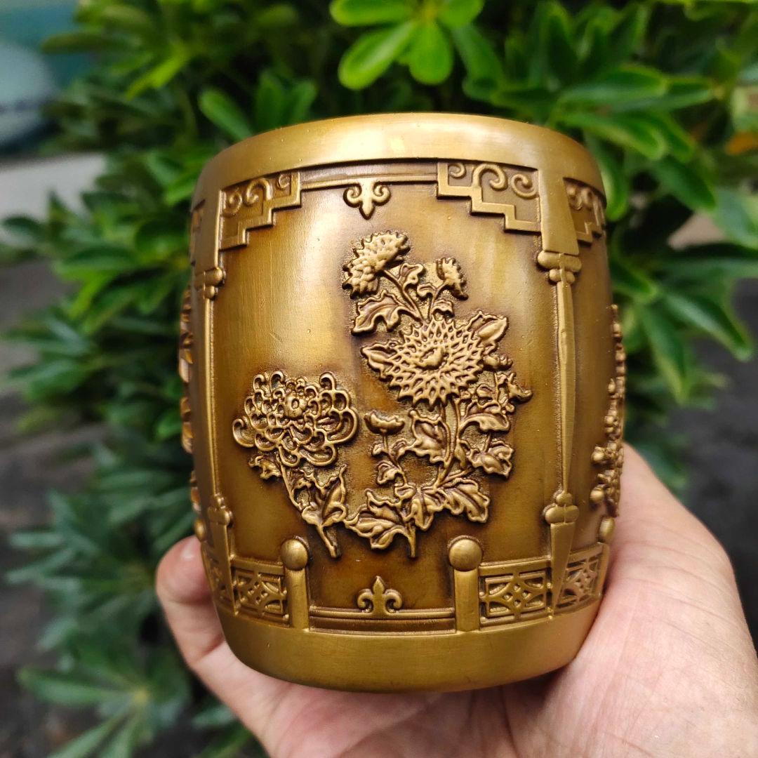 銅器 梅蘭竹菊筆筒 筆筒 文房 置物 装飾品 工芸品 美術品