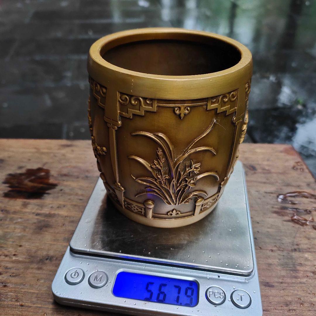 銅器 梅蘭竹菊筆筒 筆筒 文房 置物 装飾品 工芸品 美術品