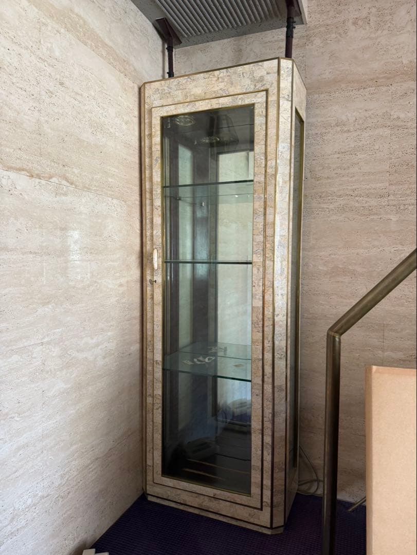 イタリア家具 大理石張り ガラスショーケース 飾り棚 アンティーク ビンテージ