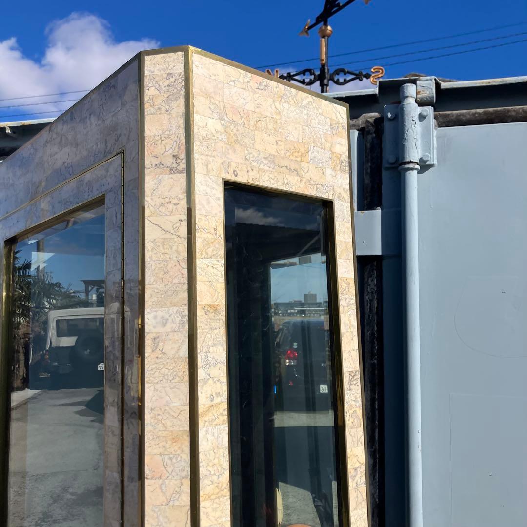 イタリア家具 大理石張り ガラスショーケース 飾り棚 アンティーク ビンテージ