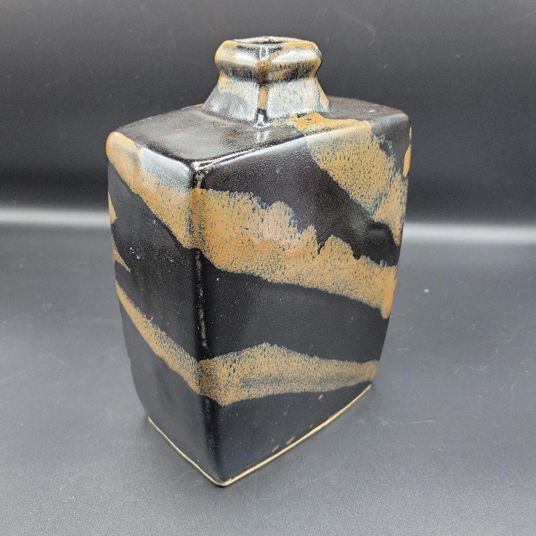 益子焼　浜田庄司　柿釉きび文角瓶