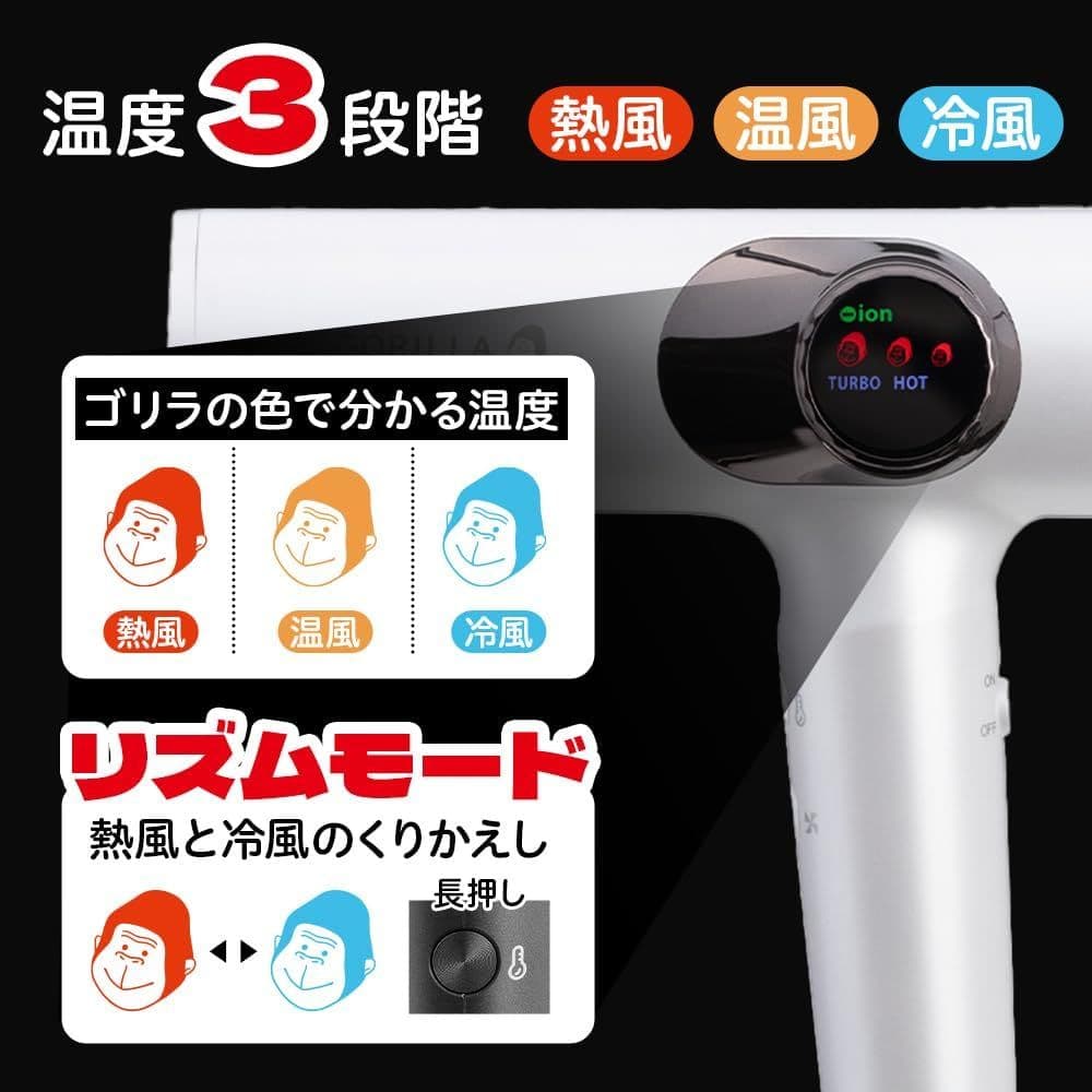 ゴリラのひとふき 大風量 ヘアドライヤー 白 中古品