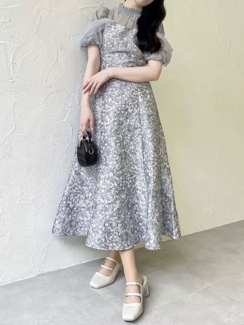 dazzlin シアーベールジャガードワンピース オケージョンドレス グレー M