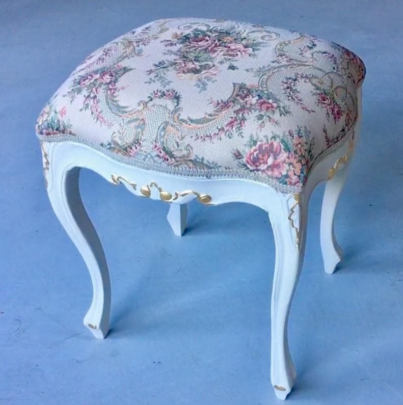 値下げしました！　猫脚スツール：ファブリックA 薔薇柄　 スツール