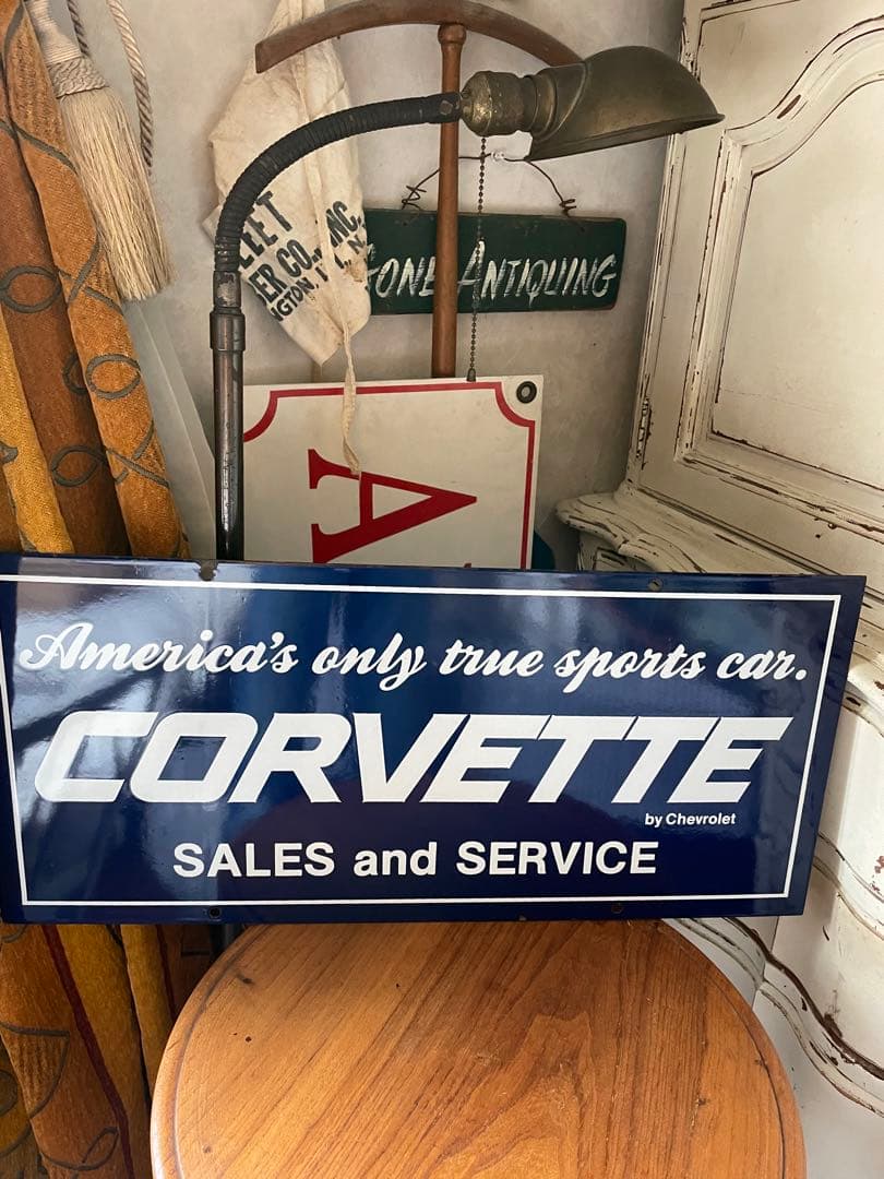 アンティーク　ホーロー　サイン　プレート看板　 　CORVETTE アメリカレア