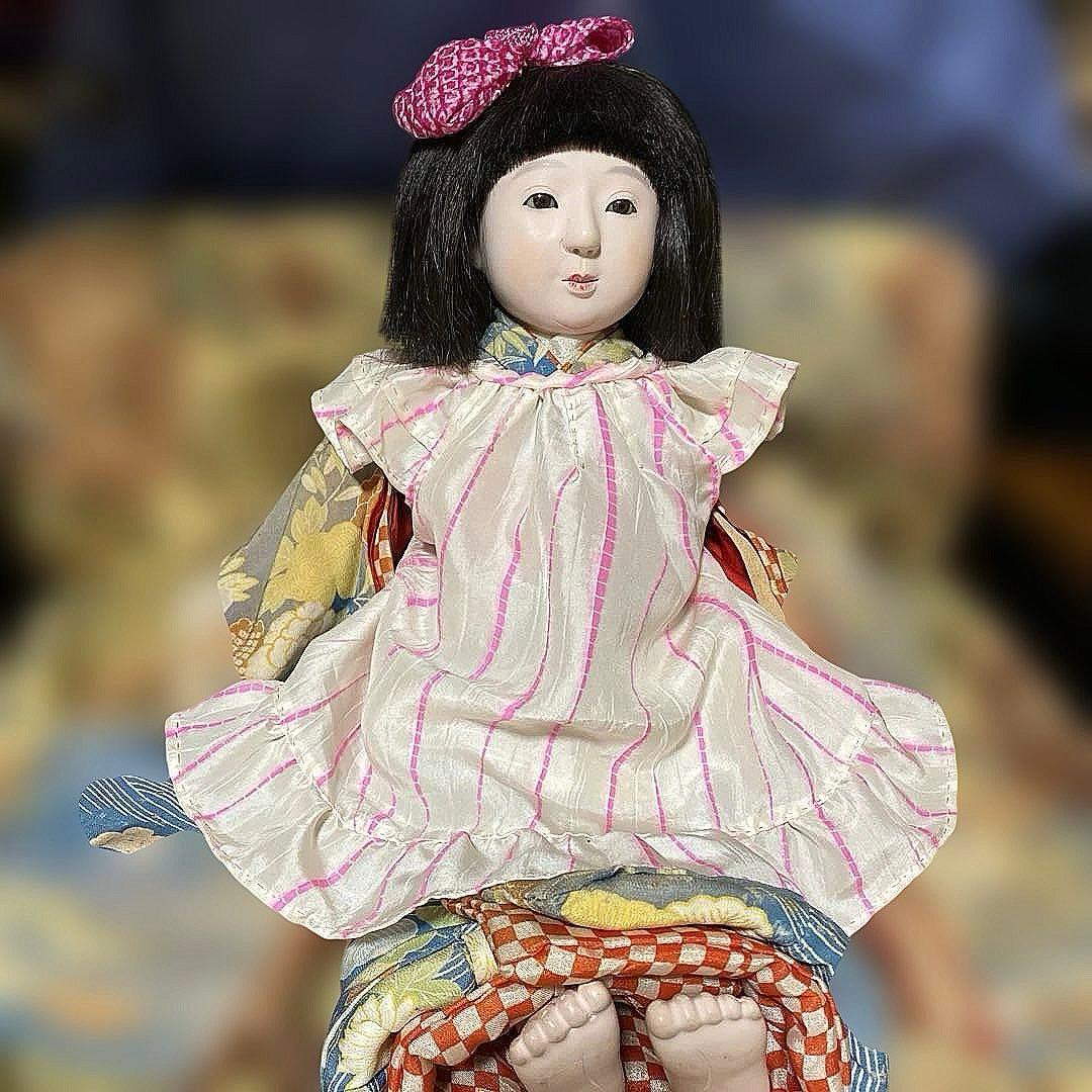 古い市松人形　１２号　４２ｃｍ　昭和初期　色白細面べっぴんさん