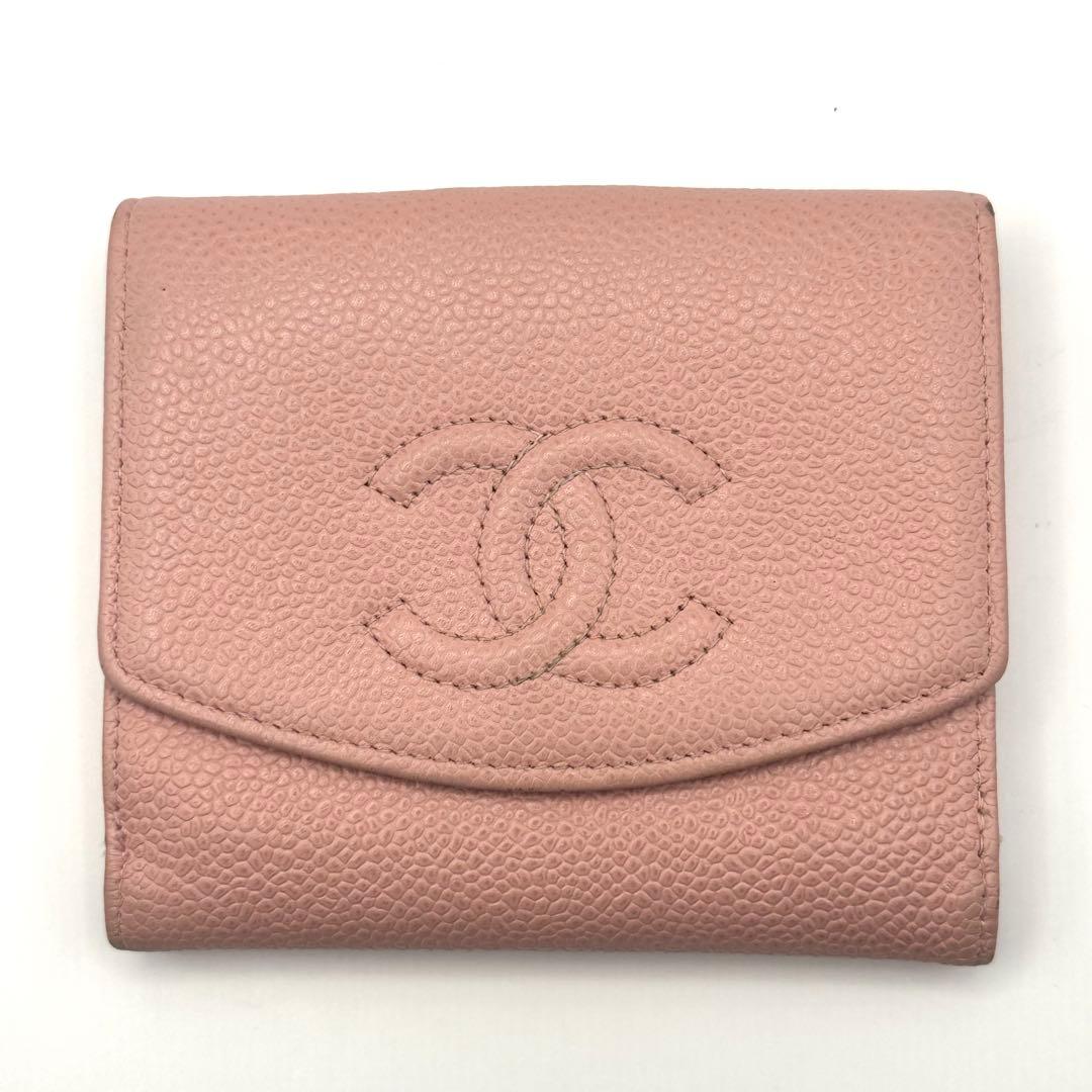 【人気モデル】CHANEL シャネル キャビアスキン 二つ折り財布 ココマーク