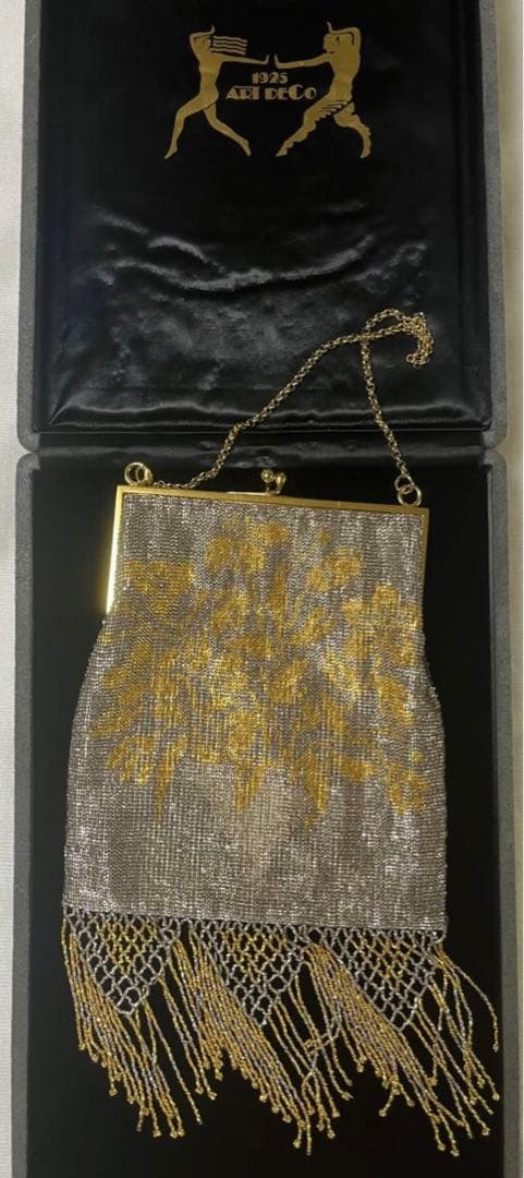 【超希少】倉橋佳子 メタルビーズ バッグ チェーン フリンジ 両面模様 美品