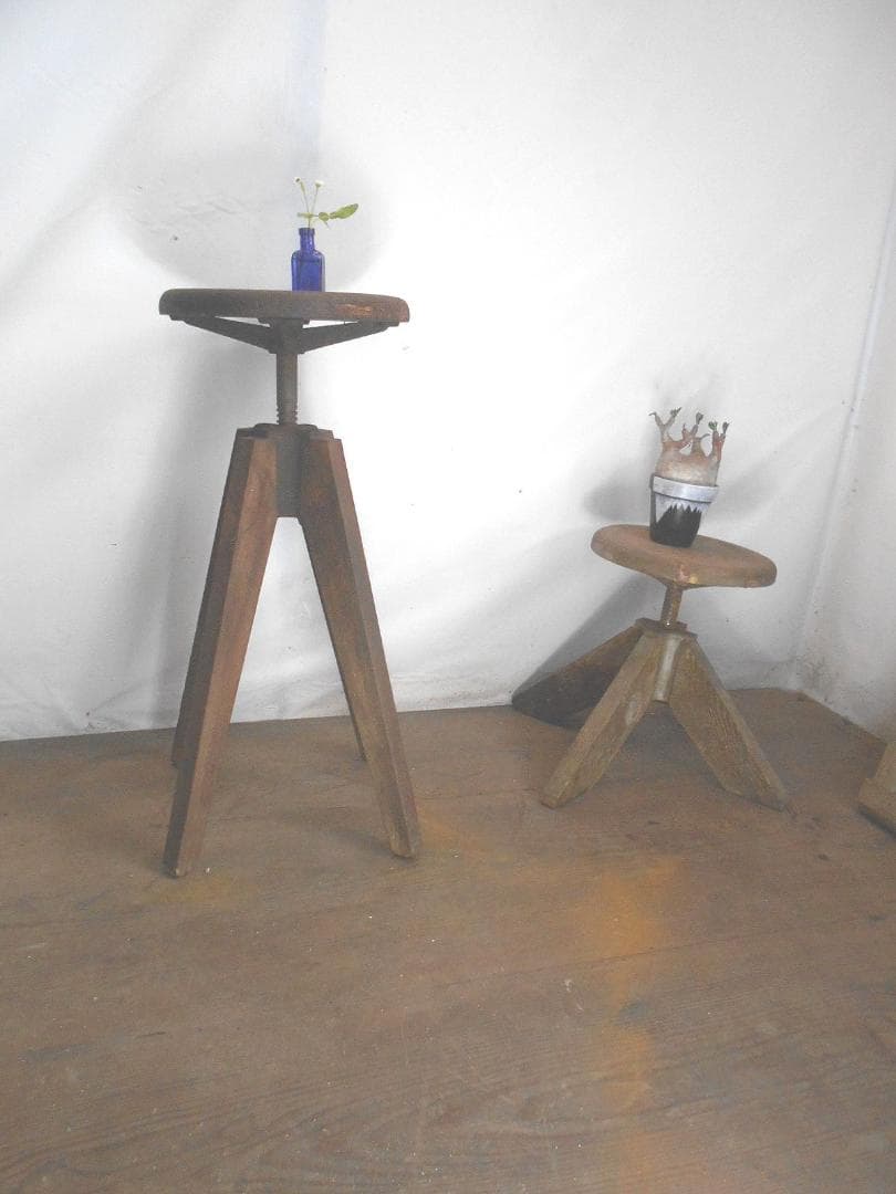 ■回転　丸椅子　木製イス　昭和レトロ/ビンテージ/学校/実験室