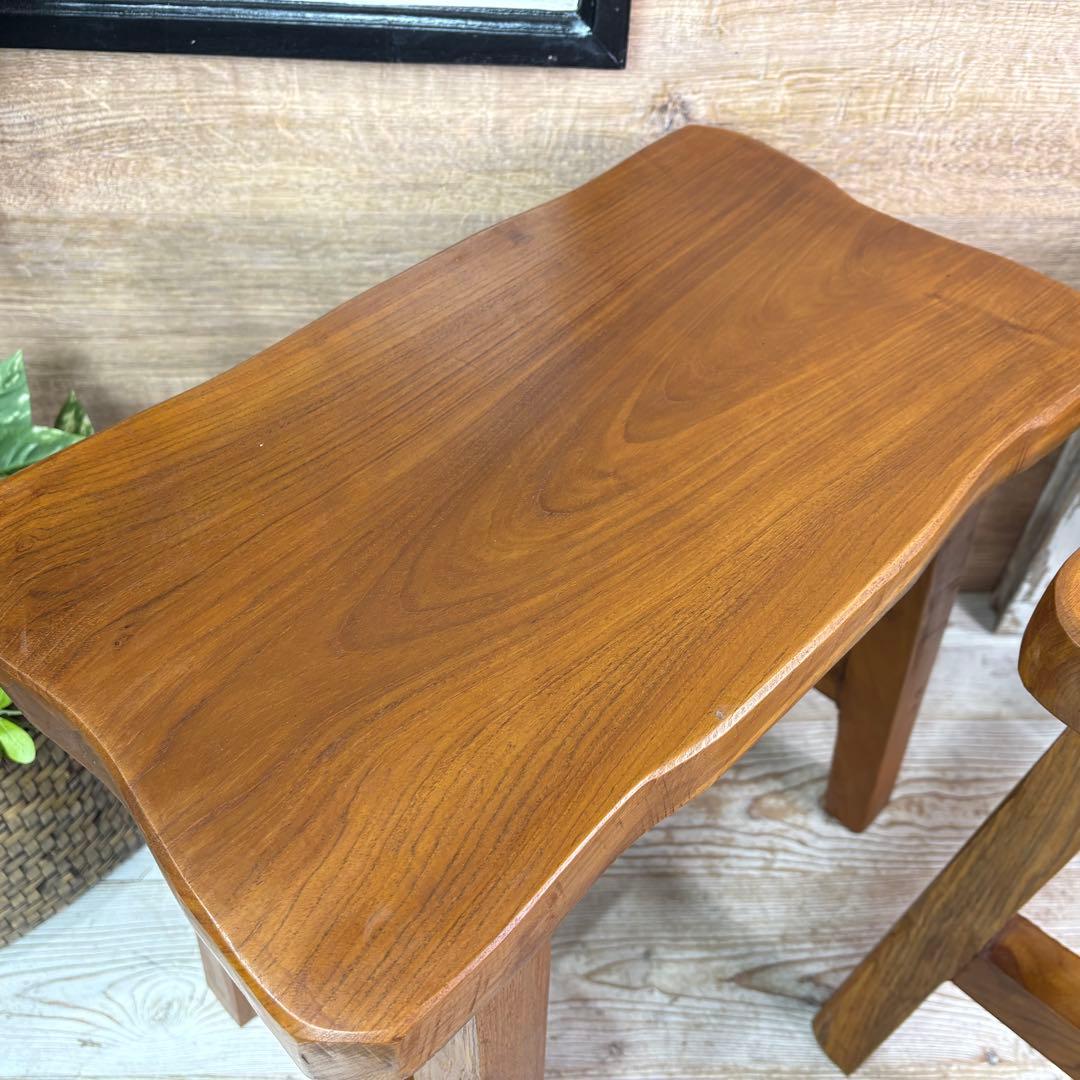 オールドチーク天然無垢材ベンチスツールワイド2点セットサイドテーブル飾り台置き台