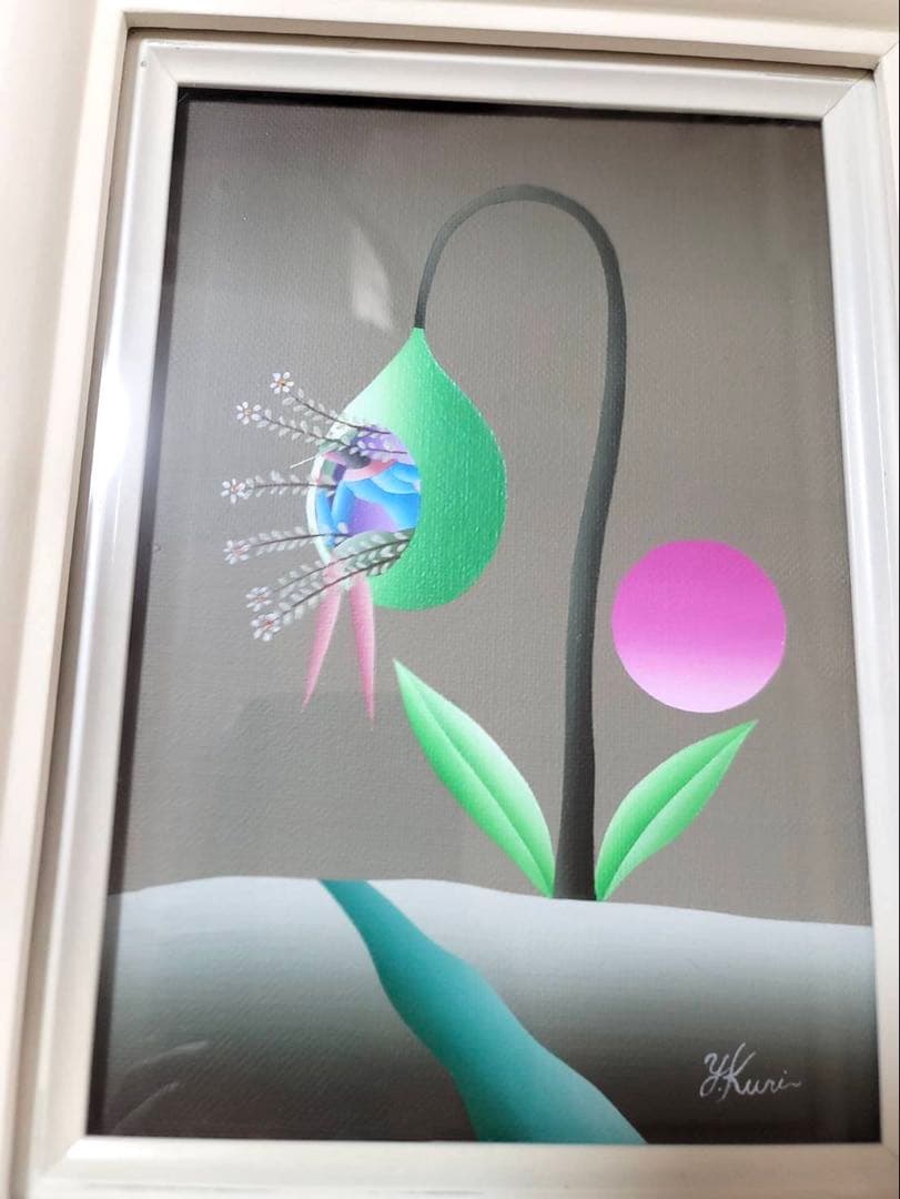 久里洋ニ　絵　アクリル　原画　本物　「花の実の中から女の子」　31.5×38cm