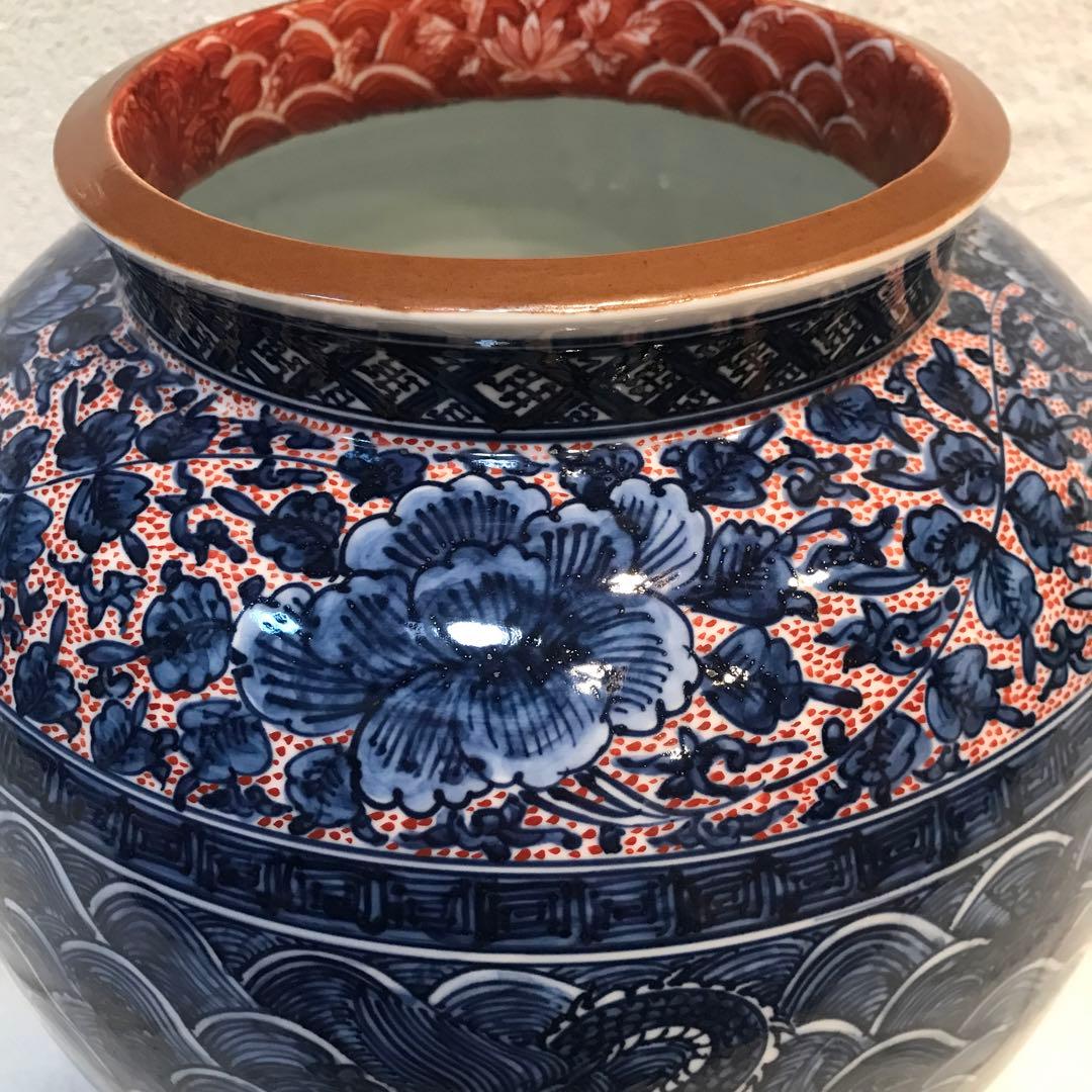 京焼/青華龍の緻密な絵付けの壺/定価120万円/存在感抜群/華のある壺！