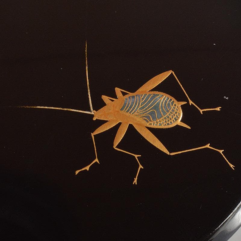 茶道具　輪島塗　荒井喜峰作　蟲蒔絵　螺鈿装飾　香合　共箱　V　R6683