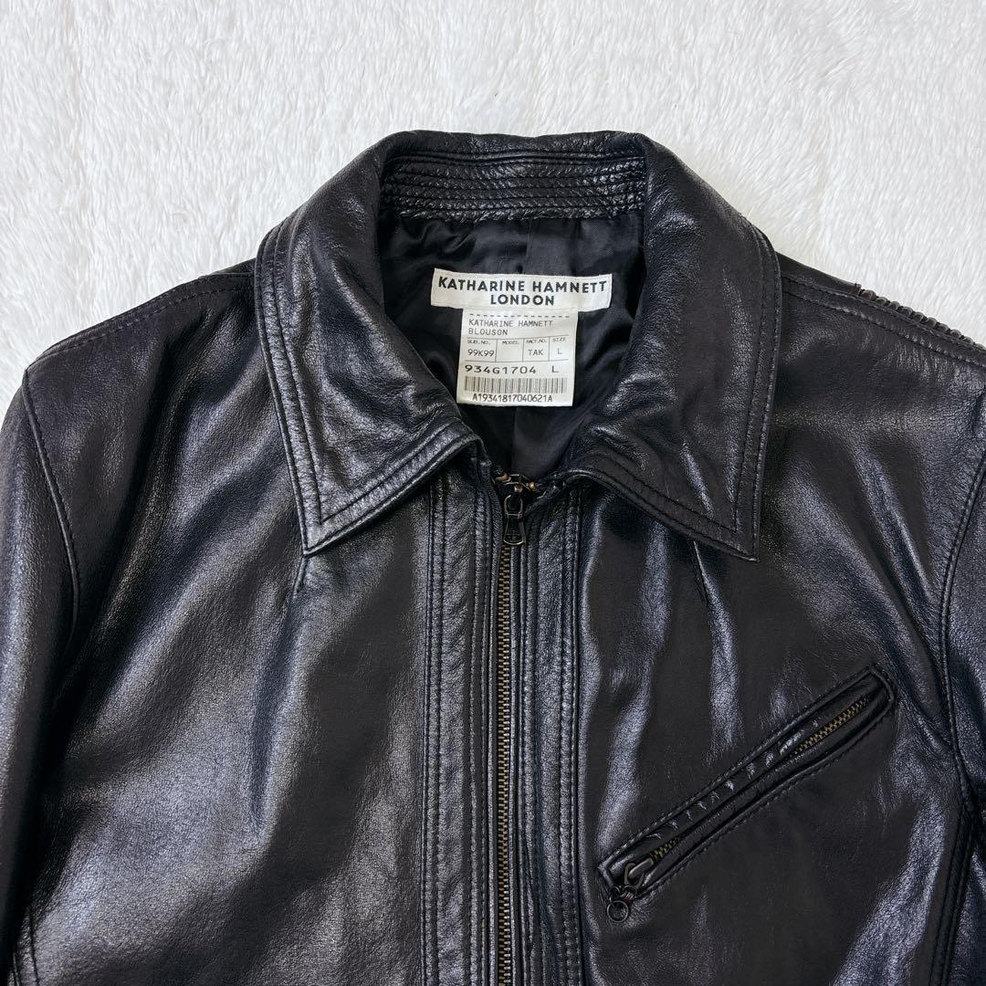 美品　キャサリンハムネット　シングルライダースジャケット　レザー　牛革　L