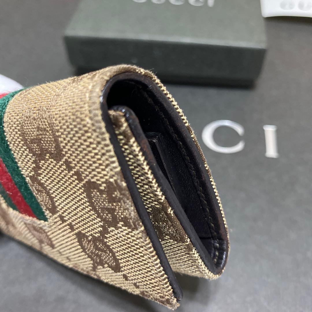 美品　グッチ　GUCCI　6連キーケース　GG柄シェリーライン　キャンバスレザー