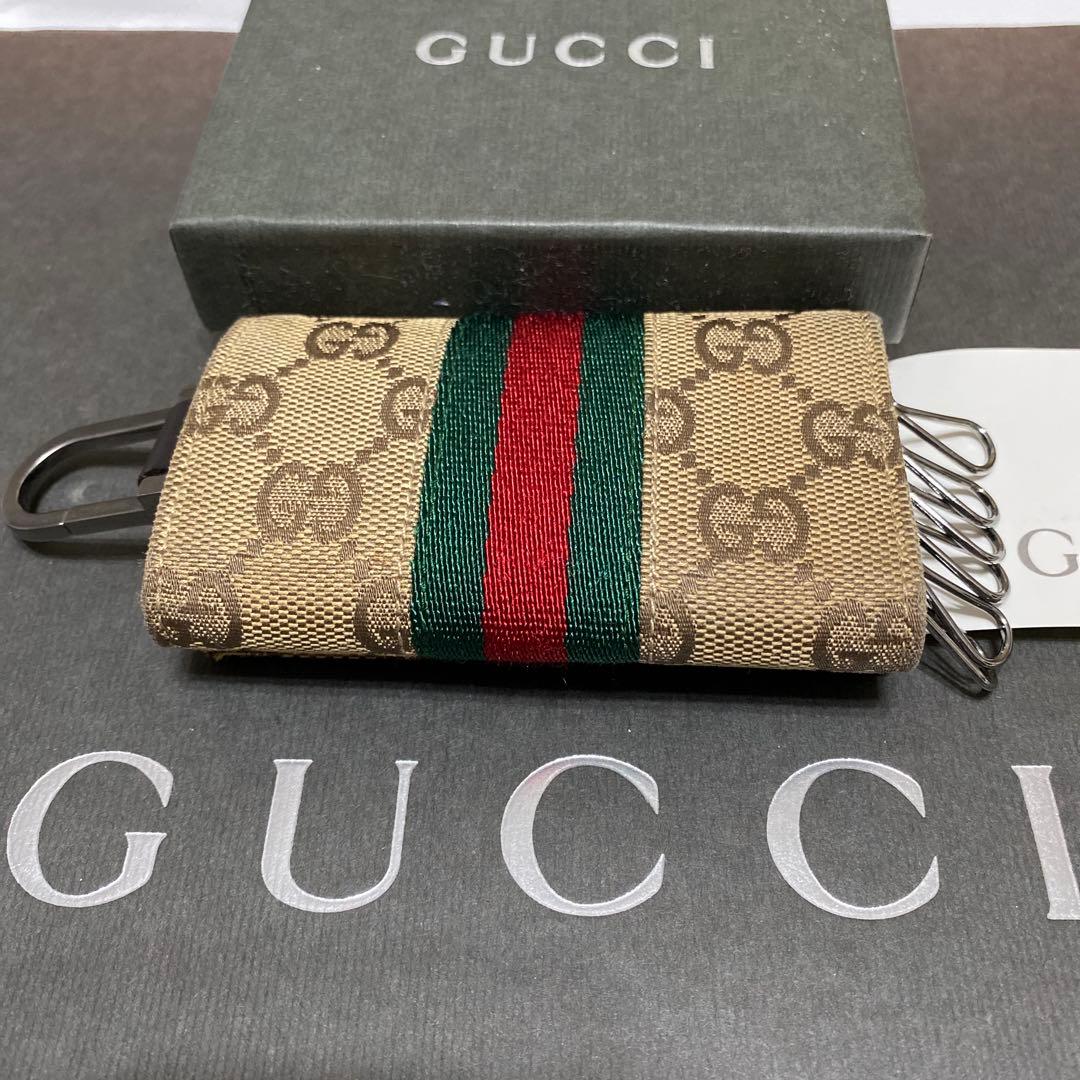美品　グッチ　GUCCI　6連キーケース　GG柄シェリーライン　キャンバスレザー