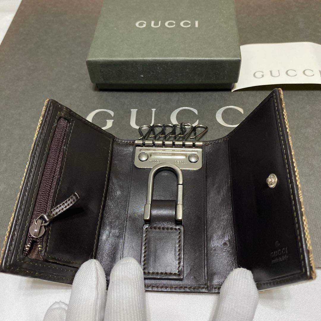 美品　グッチ　GUCCI　6連キーケース　GG柄シェリーライン　キャンバスレザー